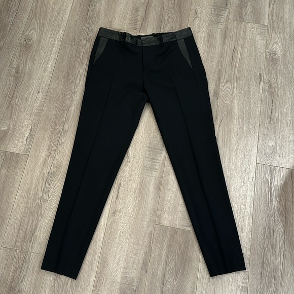 Vince black pants with leather detailing at waist and pockets size 6